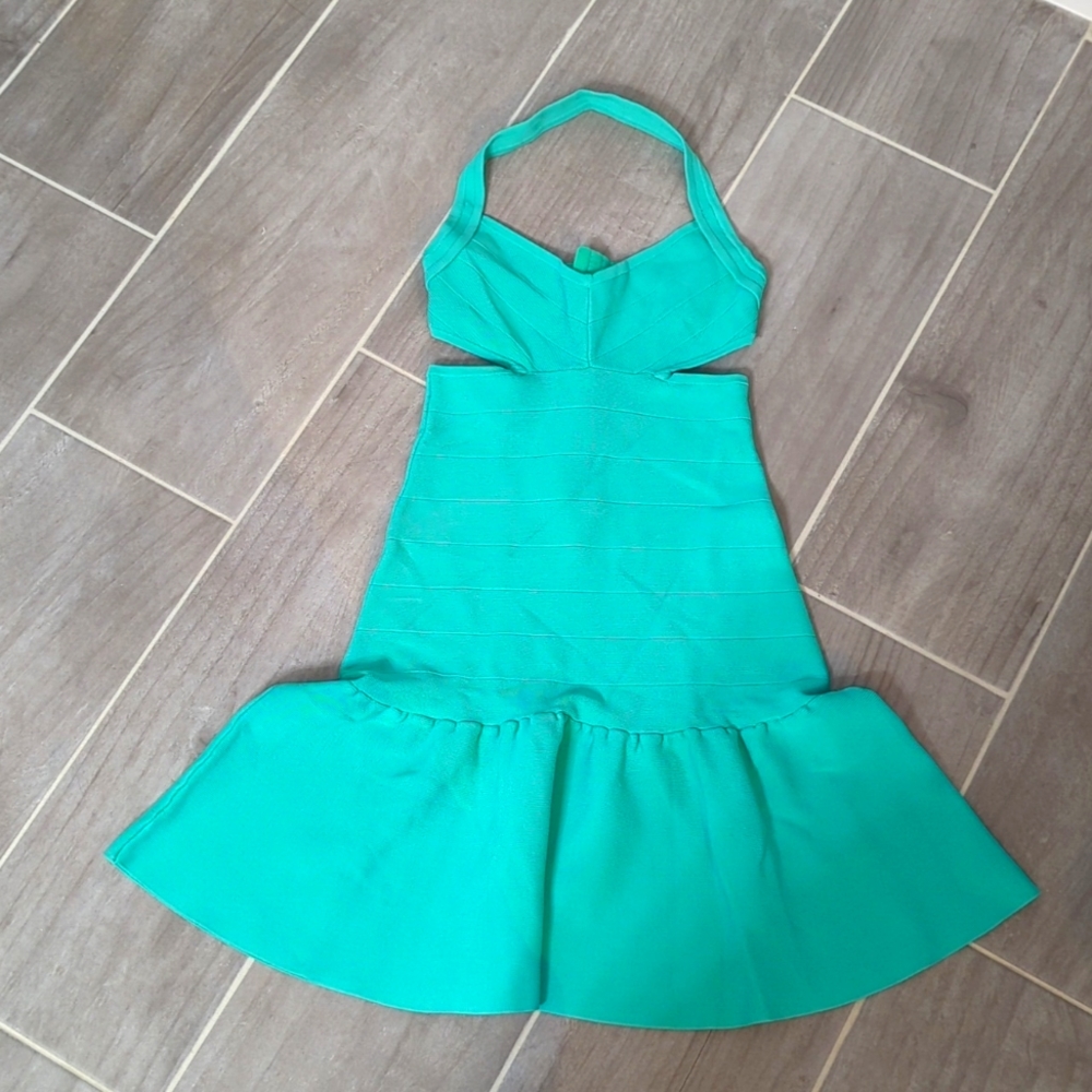 Guess bandage bodycon green halter mini cutout dress XS